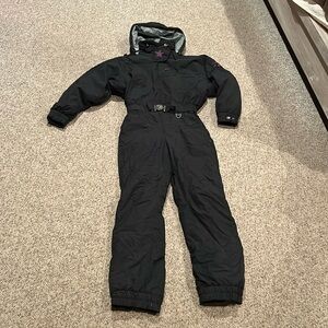 Vtg Schoffel black Gore Tex 1 pc ski board hooded ski belted suit sz M-L